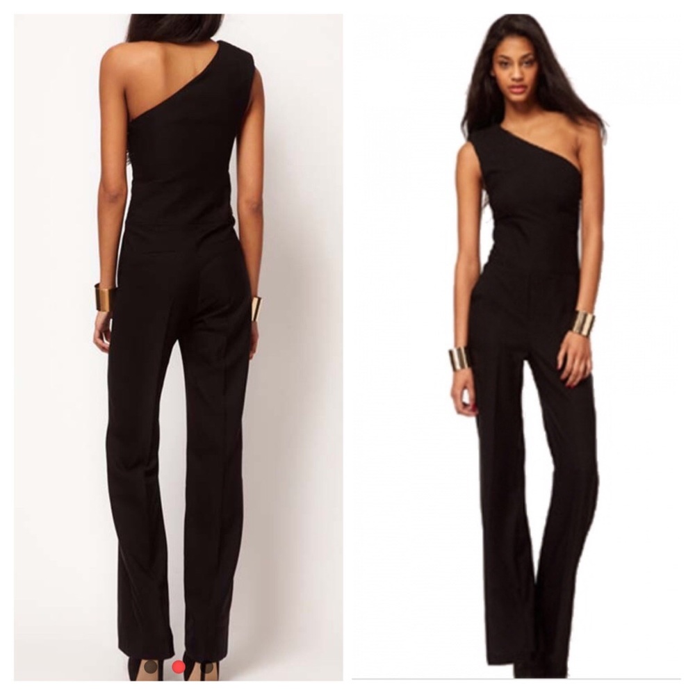 ASOS Black one shoulder elegant jumpsuit SZ 10